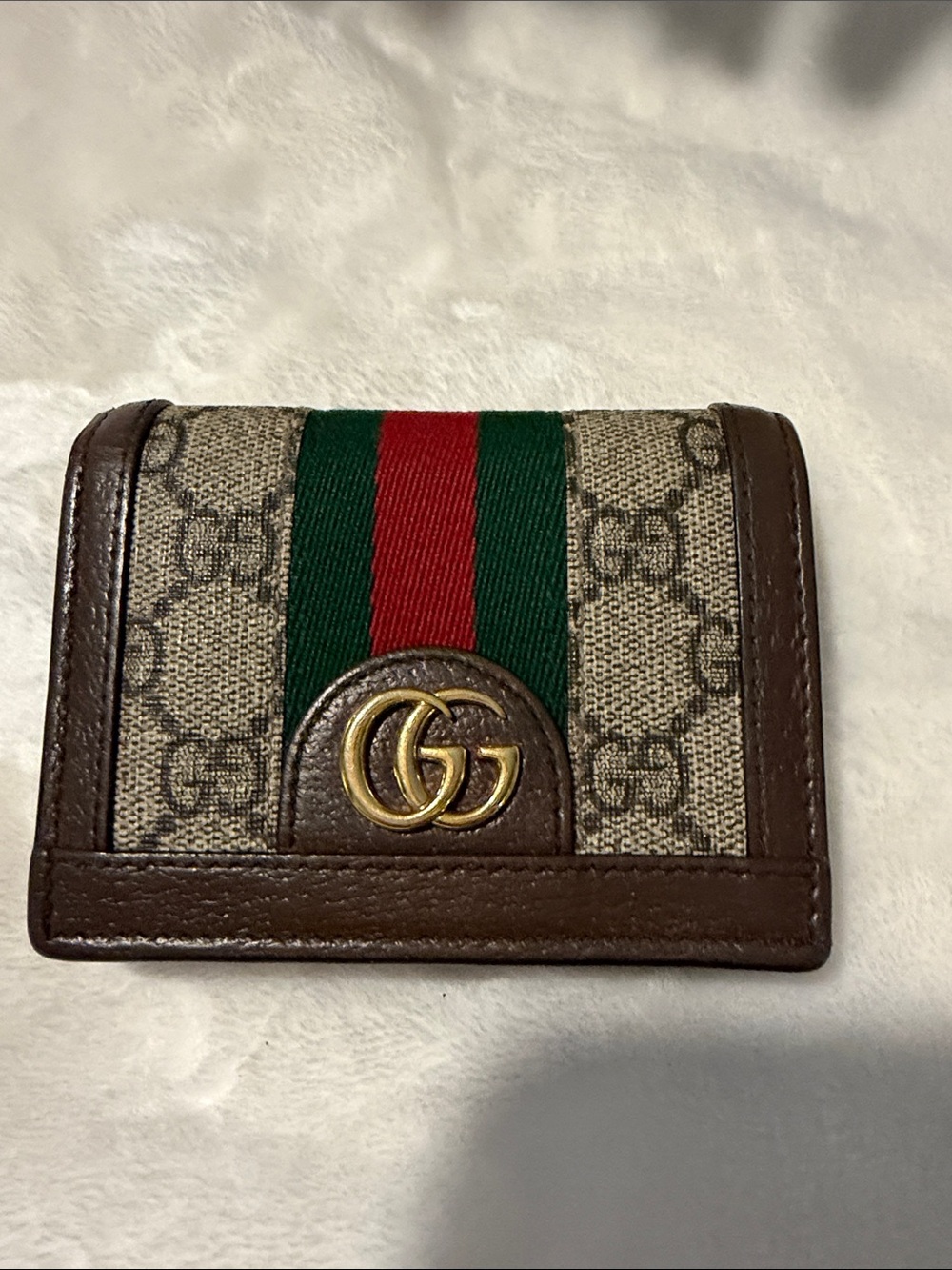 Gucci Ophidia GG Supreme Bi-Fold Card Case Wallet Brown